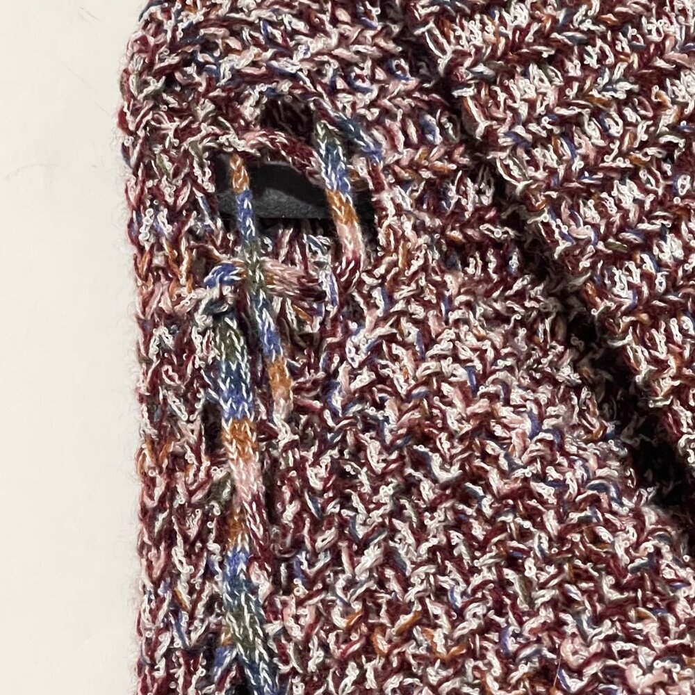Knox Rose size L maroon variegated shawl collar lace up arms bell LS sweater - Picture 4 of 11